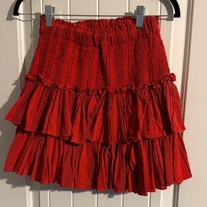 Anthropologie Sundry Red Tiered Mini Skirt Size 0 Fits like S or XS - Stretchy